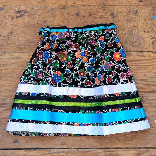 Metis Floral Black Baby's Ribbon Skirt with Lime Glitter Detail