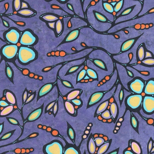 Purple Ojibway Florals Fabric