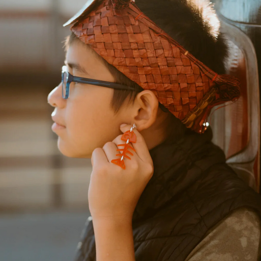 Small Salmon Ghost Earrings in Red | Copper Canoe Woman