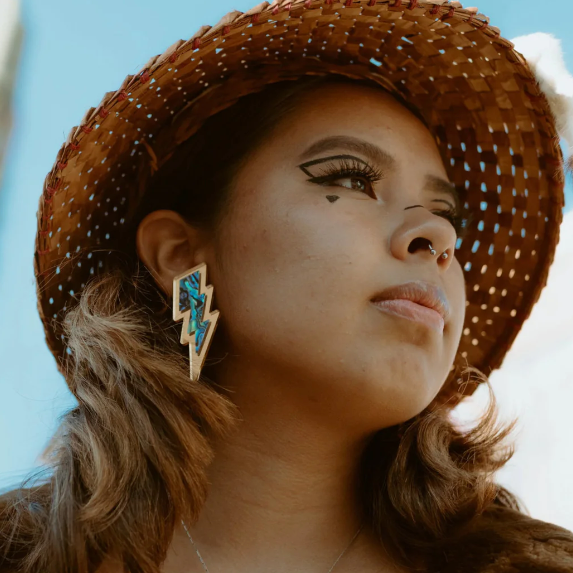 Lightning Bolt Earrings in Gold Mirror | Copper Canoe Woman