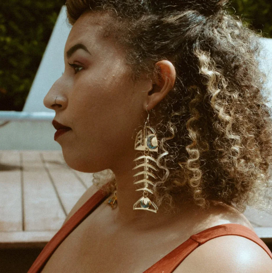 Salmon Ghost Medium Earrings in Gold Mirror  | Copper Canoe Woman