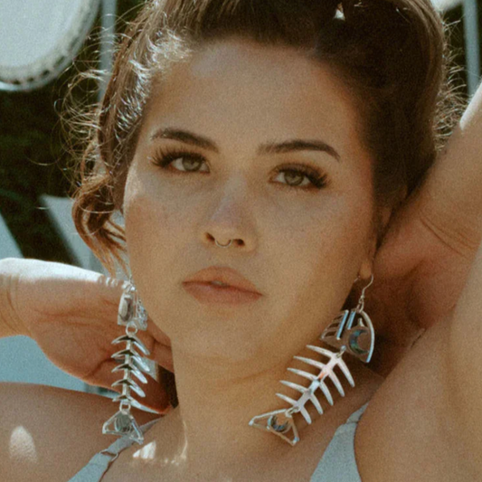 Salmon Ghost Medium Earrings in Silver Mirror  | Copper Canoe Woman