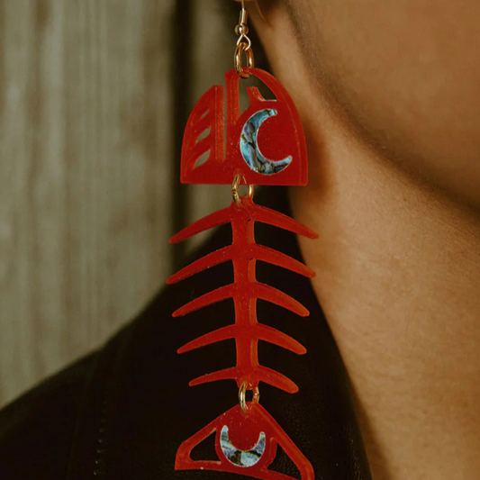 Salmon Ghost Medium Earrings in Red  | Copper Canoe Woman