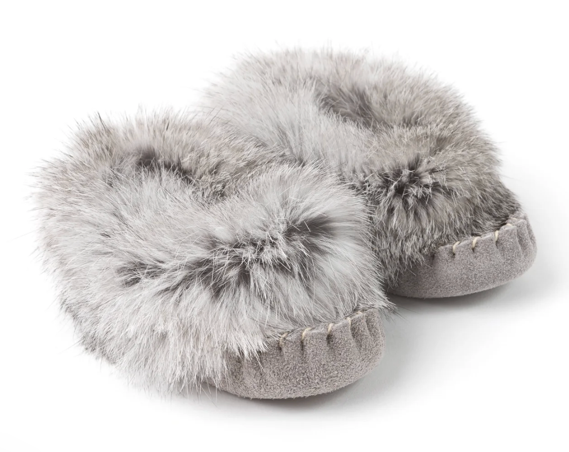 Yarënda' (rock) - Baby suede and rabbit fur grey moccasin from Bastien Industries