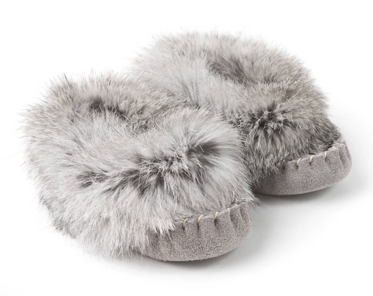 Yarënda' (rock) - Baby suede and rabbit fur grey moccasin from Bastien Industries
