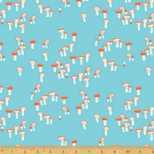 Mushrooms Blue by Heather Ross from Windham | 100% Cotton Fabric