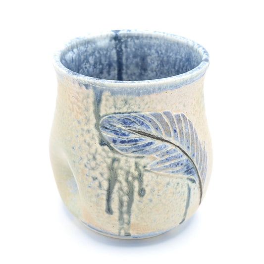 Blue Feather Handleless Mug