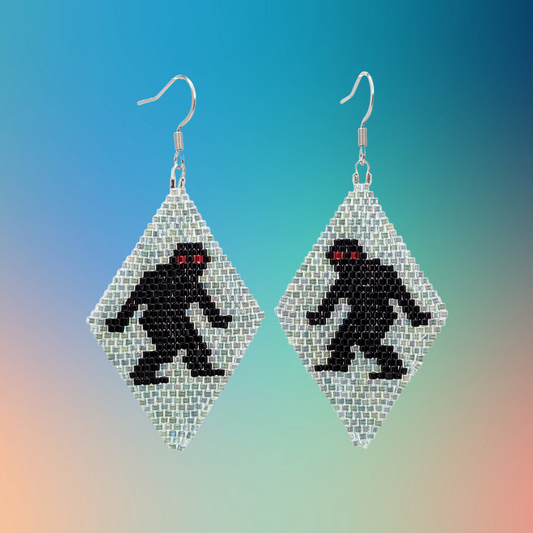 Iridescent Suspicious Bigfoot Beaded Dangle Earrings