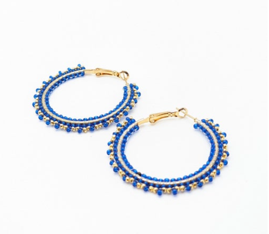 14kt Gold Natuical Beaded Hoop Earrings