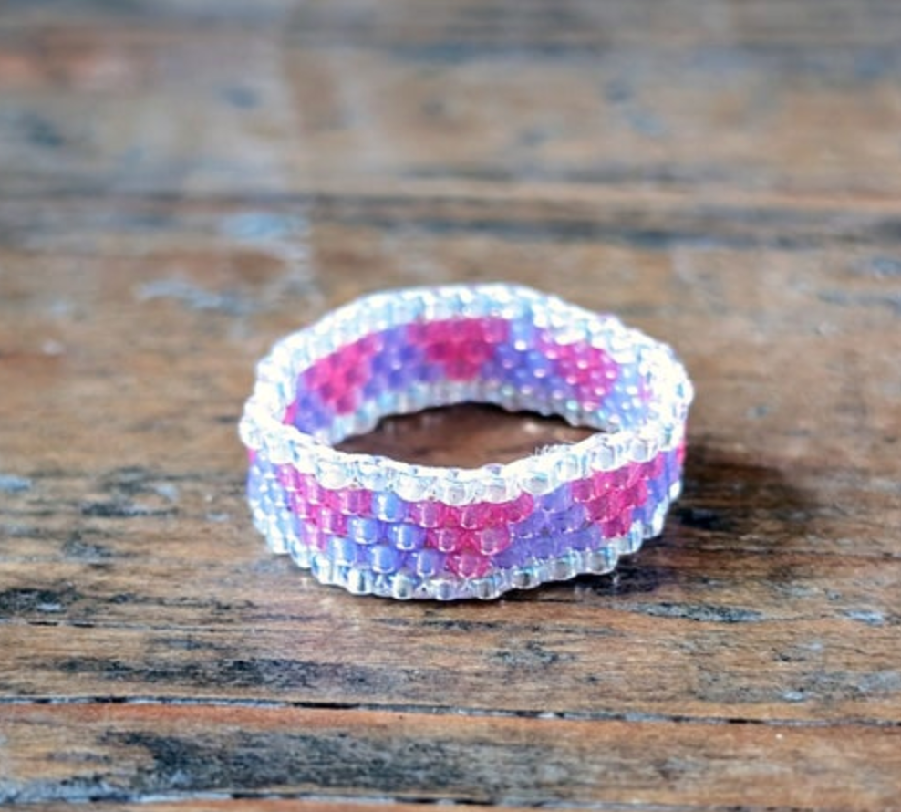 Geometric Pink & Purple Beaded Ring