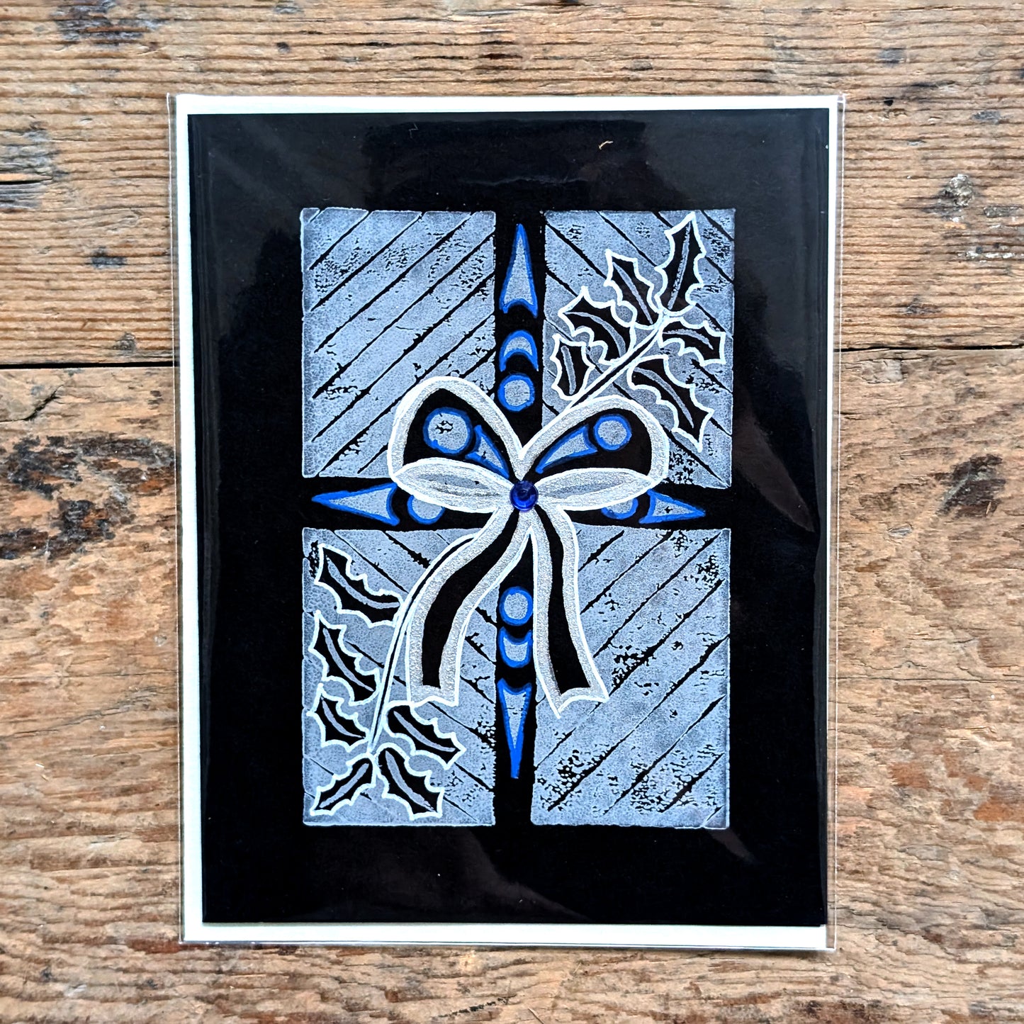 Coast Salish Gift Box Lino Cut Greeting Card in Black