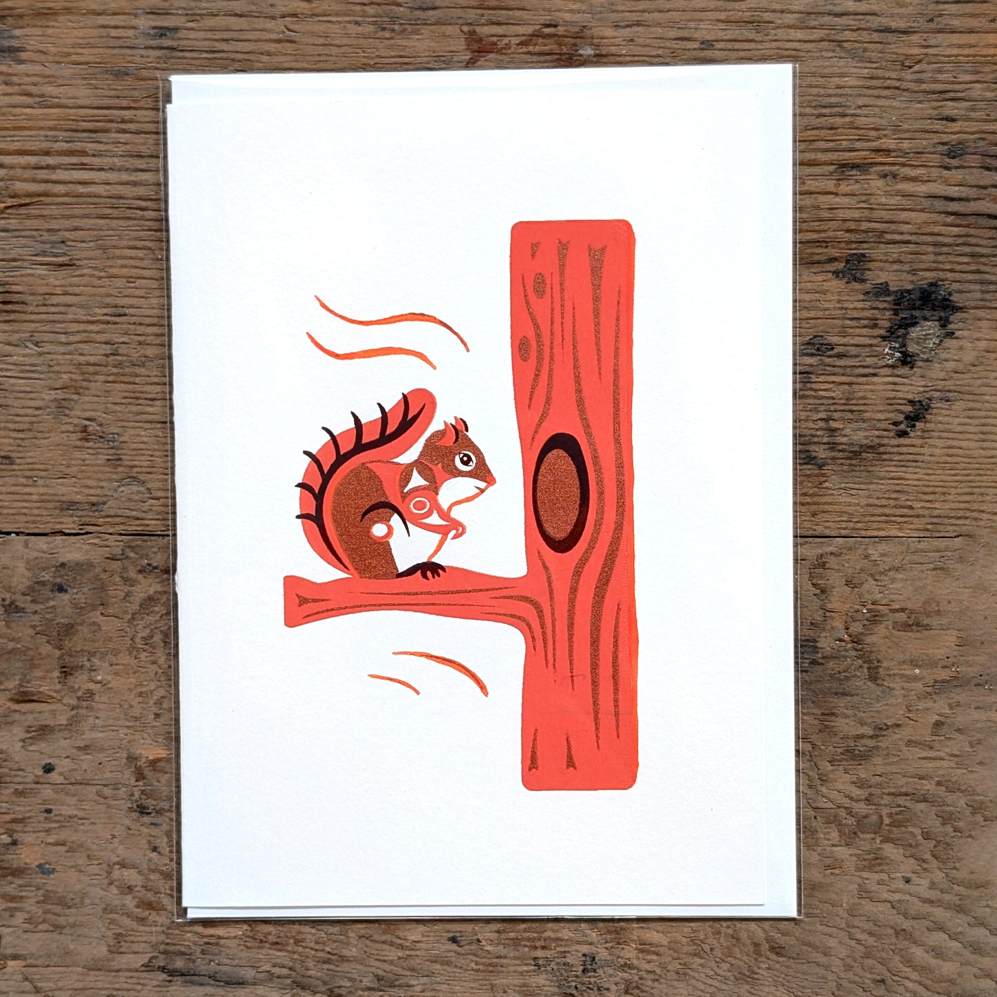 Orange Squirrel on Oak Branch Serigraph Print Greeting Card