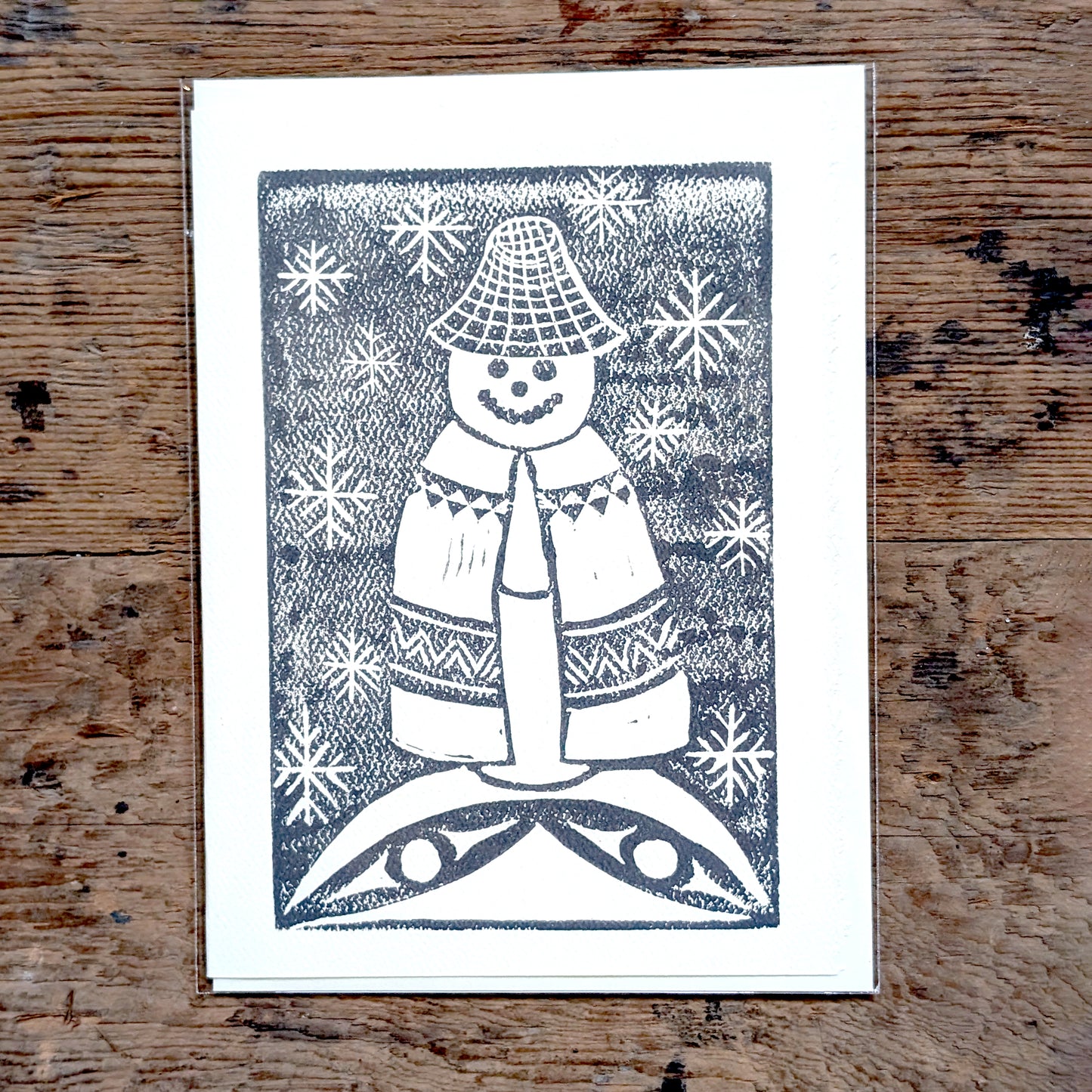 Snowman Coast Salish Serigraph Print Greeting Card in Grey