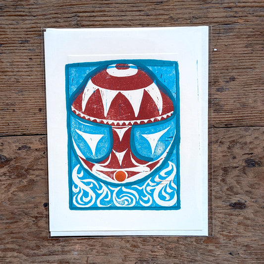 Coast Salish Mushroom Lino Cut Greeting Card