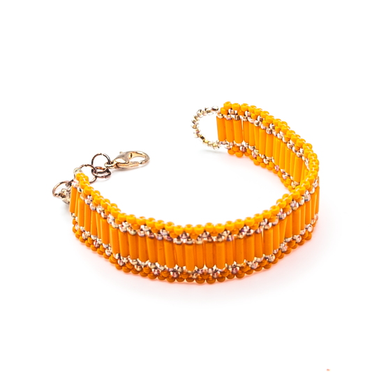 Gold & Orange Beaded Bracelet (1.5cm)