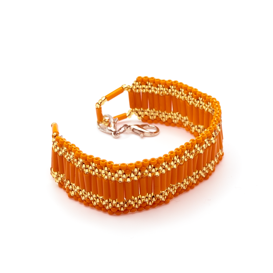 Gold & Orange Beaded Bracelet (2cm)