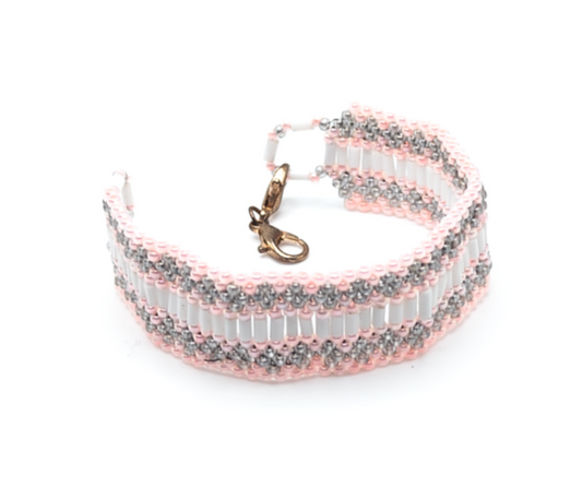 Iridescent Pink & Light Grey Beaded Bracelet