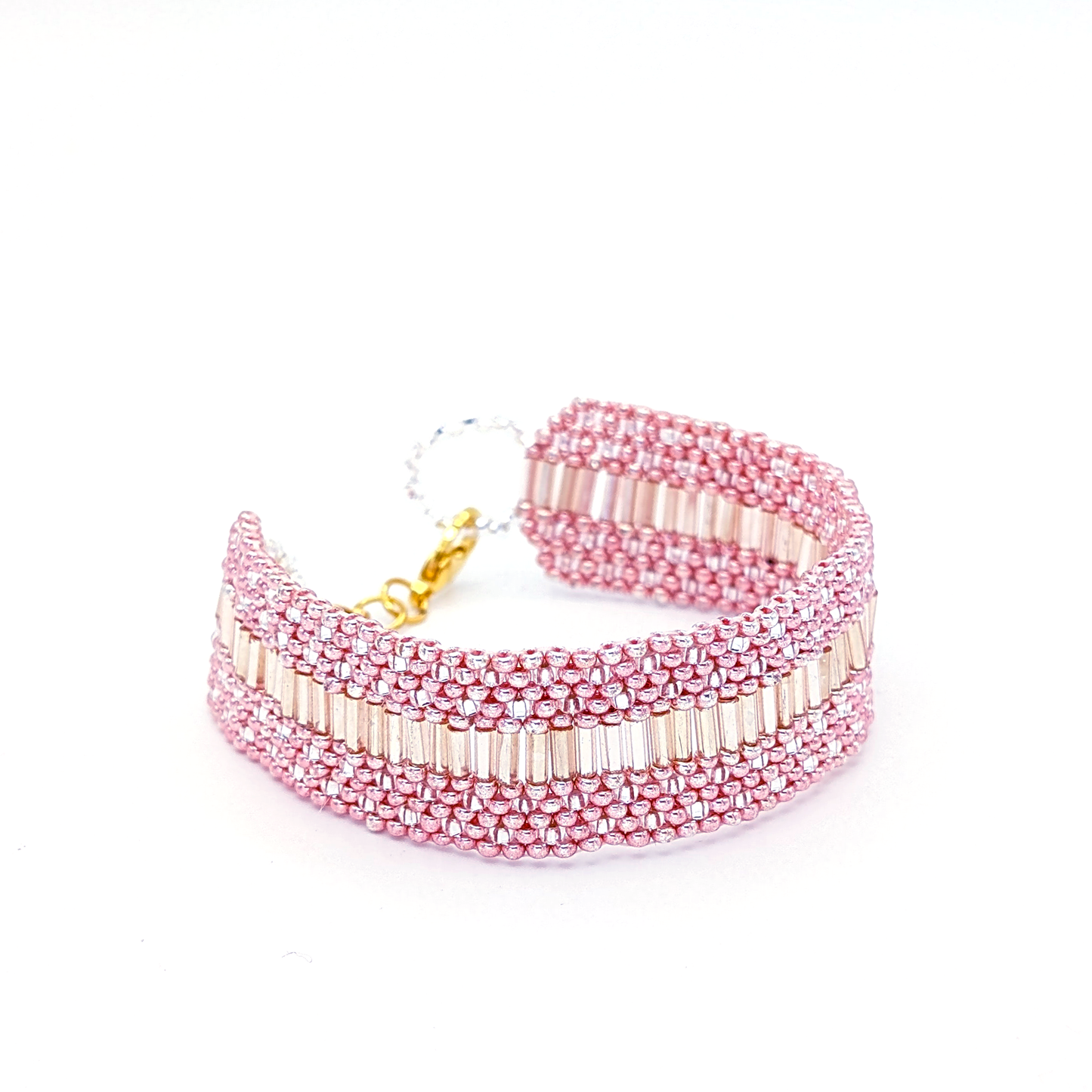 Pink & Silver Bugle Beaded Bracelet