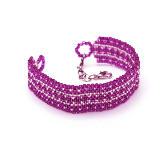 Shimmering Fuschia & Silver Beaded Bracelet