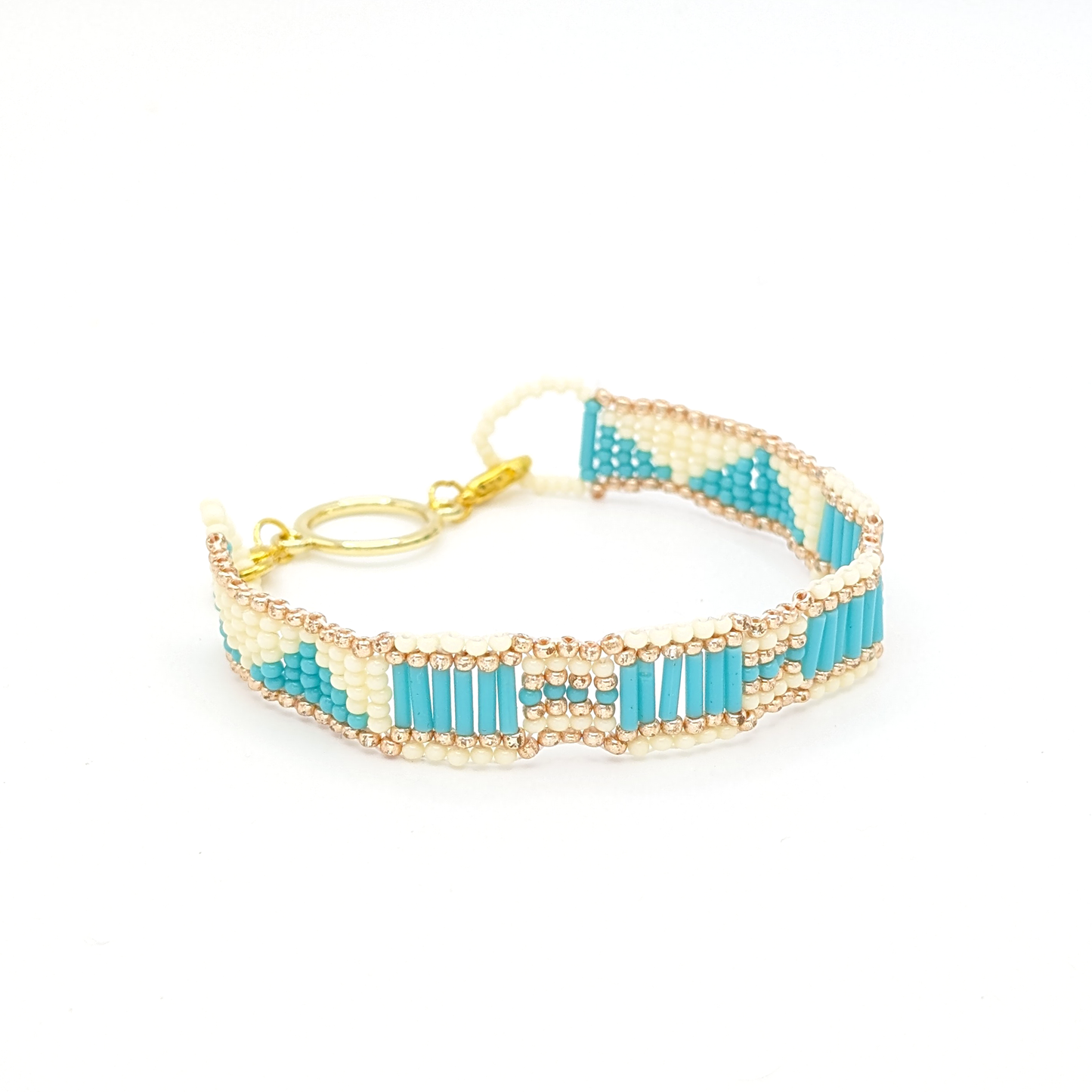 Southwest Inspired Geometric Turquoise & Gold Beaded Bracelet