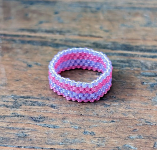 Striped Purple & Pink Beaded Ring