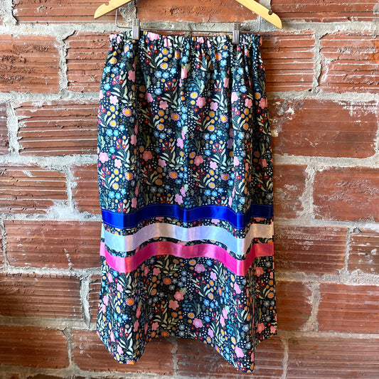 Navy Floral Ribbon Skirt