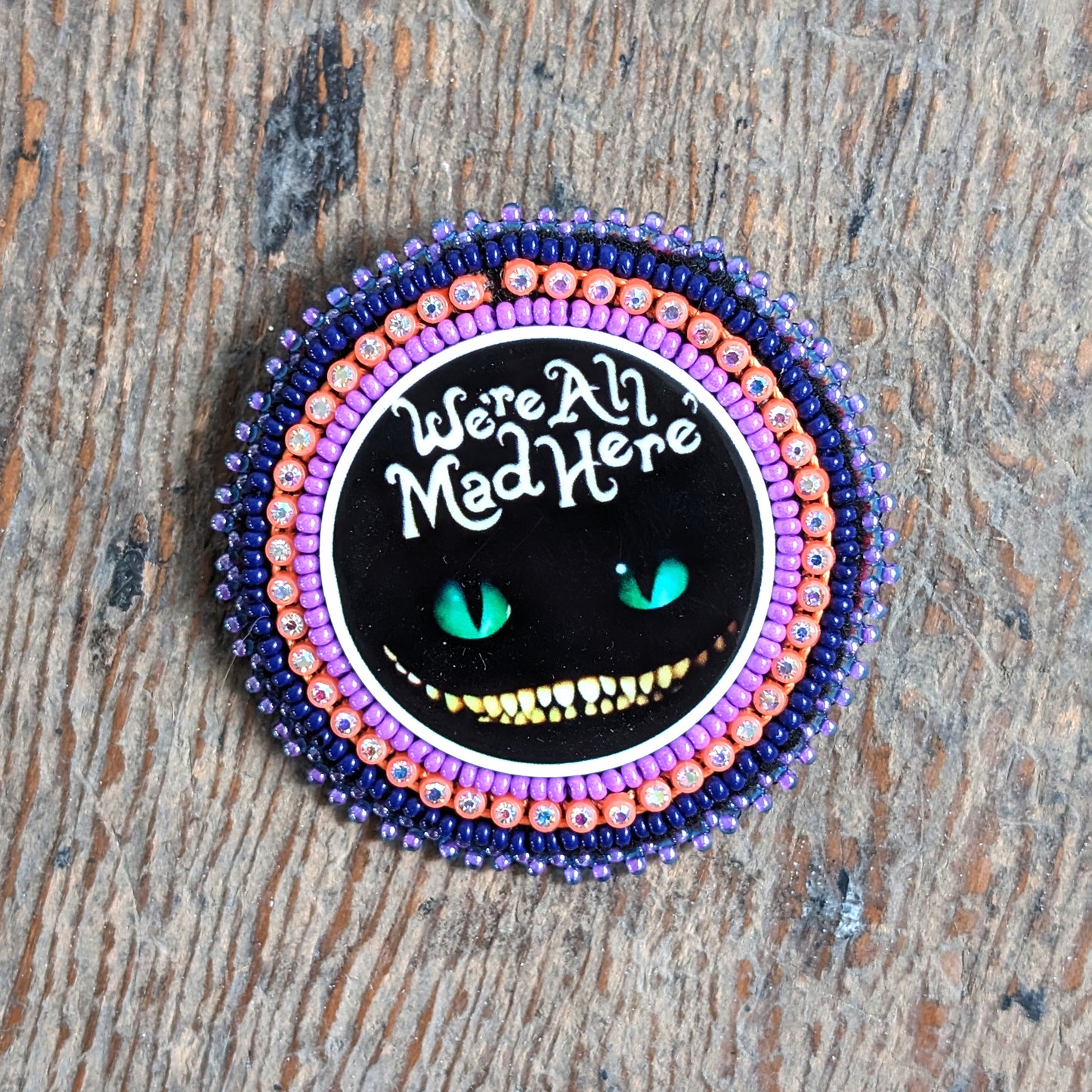 Cheshire Cat Beaded Brooch Pin