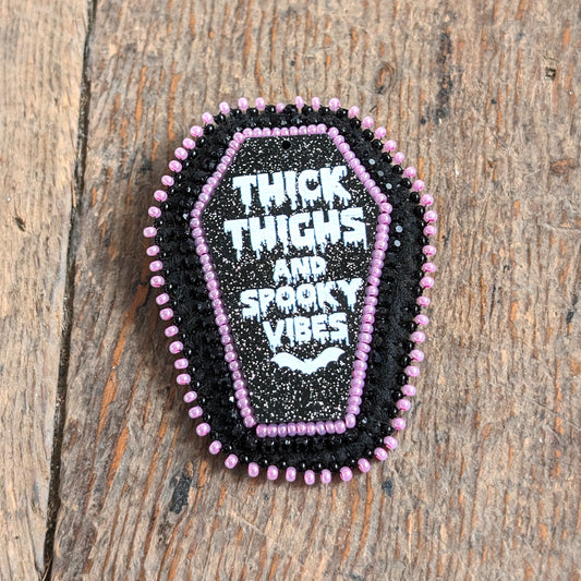 Thick Thighs and Spooky Vibes Pink Rhinestone Brooch Pin