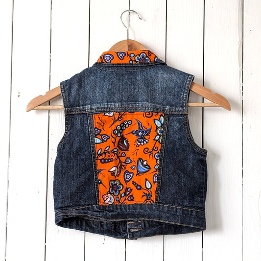 Orange Floral Denim Vest