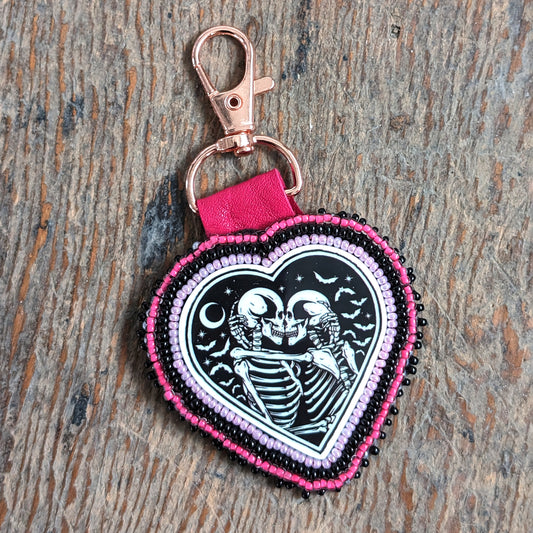 Skeleton Love Beaded Heart Keychain