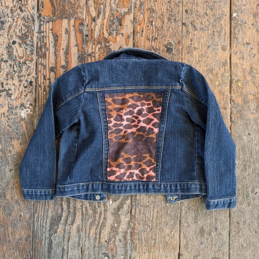 Kid's Leopard Print Up-Cycled Denim Jacket