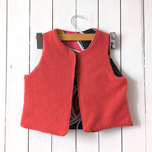 Kid's Reversible Up-Cycled Wool Vest with Metis Floral Design