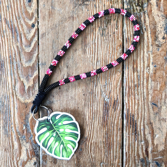 Black & Pink Striped Beaded Wristlet