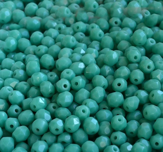 Fire Polished Opaque Green Turquoise Faceted Czech Glass Beads