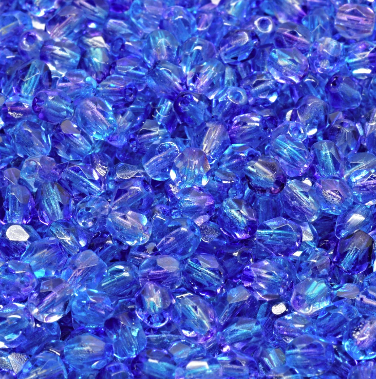 Fire Polished Sapphire Faceted Czech Glass Beads