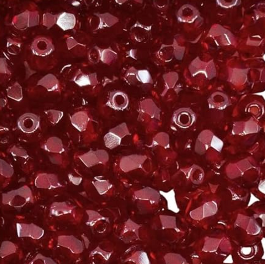 Fire Polished Garnet Faceted Czech Glass Beads