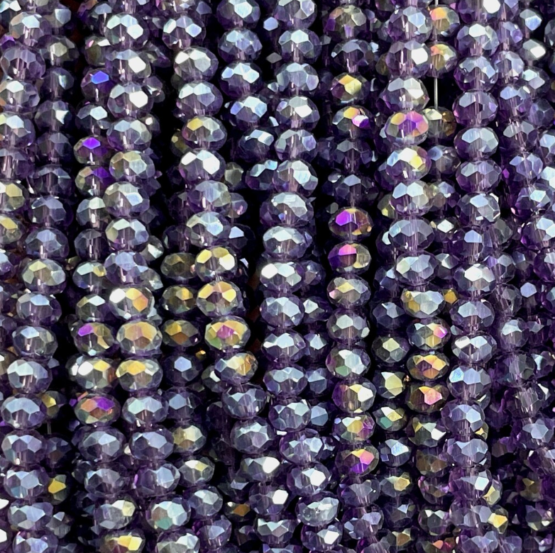 Dark Purple AB Rondelle Faceted Czech Glass Beads