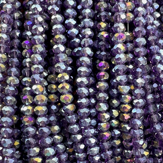 Dark Purple AB Rondelle Faceted Czech Glass Beads