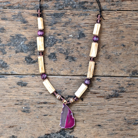 Devil's Club Necklace with Fuchsia Glass Crystal