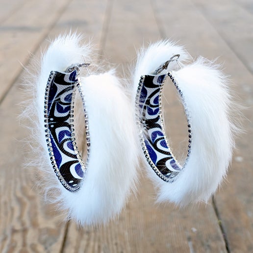 Blue Rhinestone White Rabbit Hoop Earrings