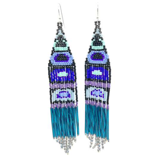 Seaside Ovoid Beaded Fringe Earrings