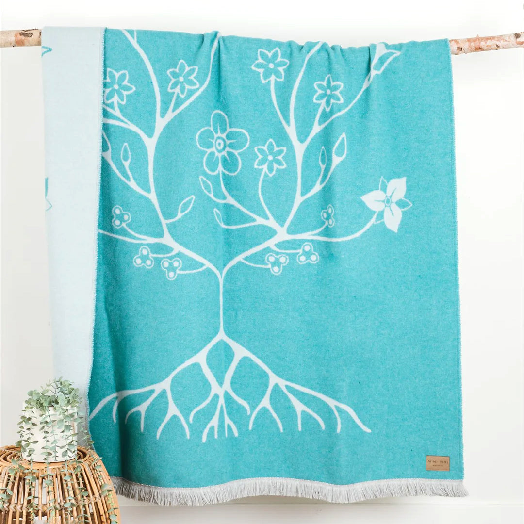 Aqua Woodland Florals Eco Friendly Blanket | MiniTipi