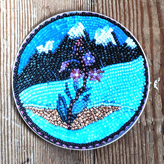 Mountain & Fireweed Beaded Patch Stickers