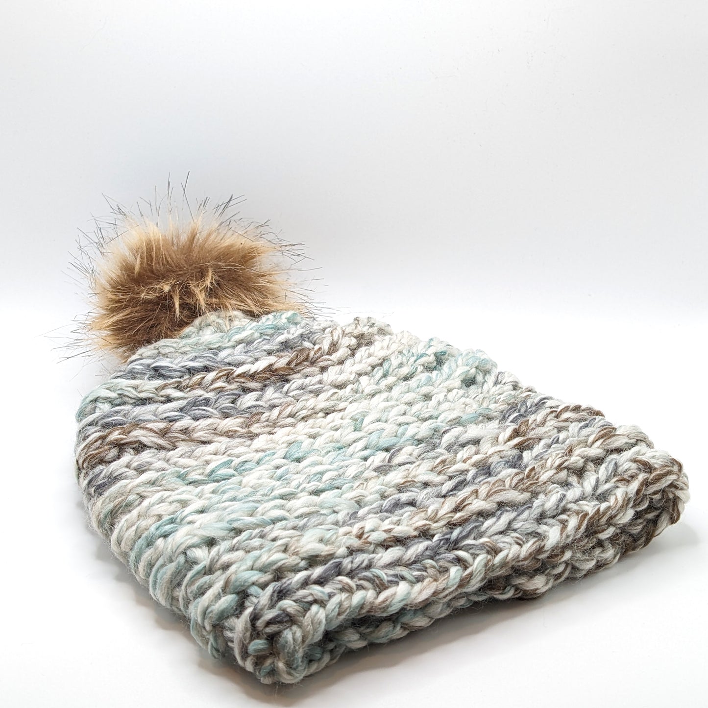 "Ocean Blue" Acrylic Wool Toque with Fox Fur Poms