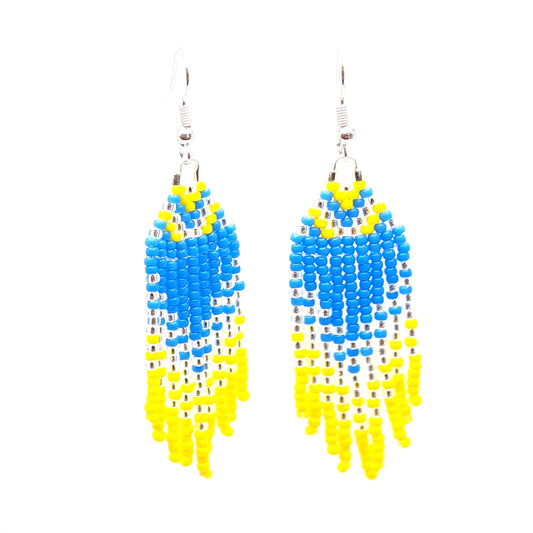 Pool Blue & Yellow Chevron Fringe Earrings