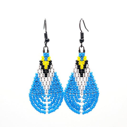 Pool Blue & Yellow Chevron Loop Fringe Earrings