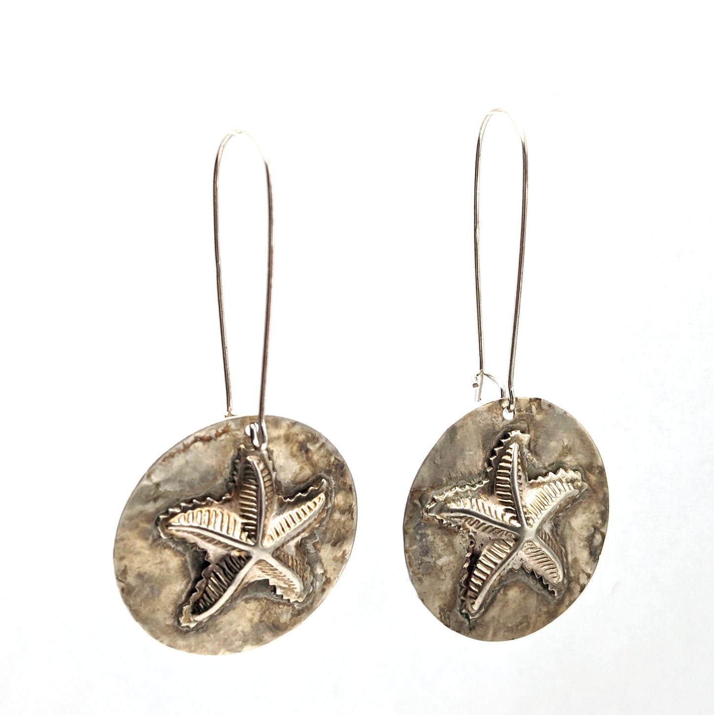 Hammered Steel Starfish Medallion Earrings